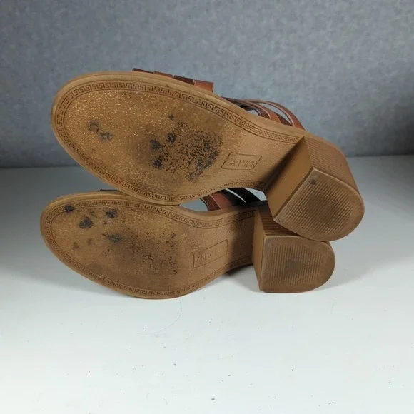 Solanz 7.5 M Sandals Brown Weaved‎ Block Heel Open Toe 90s Y2K - Picture 6 of 6